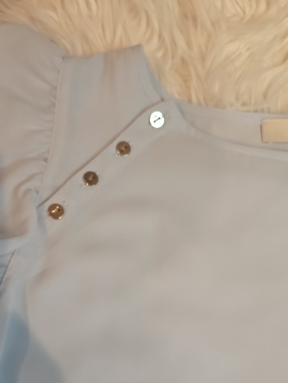 LOFT Pale Blue Ruffle Cap-Sleeve Shell with Button Detail - Picture 4 of 4